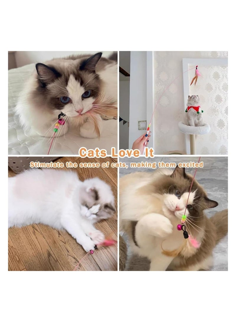 عصا ريشية لإثارة اهتمام القطط - لعبة مسلية للقطط والقطط الصغيرة - عصا سلكية مع خرز جرس لتنشيط نشاط القطط - وسائل تسلية للقطط - Image 3